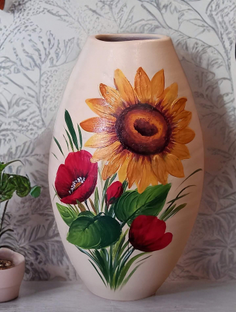 Decoratiuni din ceramica si sticla - Vaza din ceramica, Inaltime 21 cm, Pictata manual- model 34