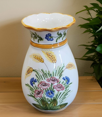 Decoratiuni casa - Vaza din ceramica pictata manual cu maci si spice de grau