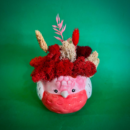 Mici cadouri naturale - Aranjament Pasarica Rosy Bloom 18cm