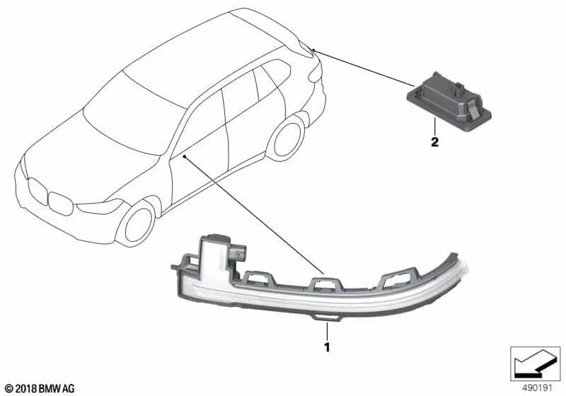 51165A16106  Lampa aditionala semnalizare, pe oglinda laterala dreapta - BMW Seria 2 U06, X1L U12, X1 U11, X2 U10 [1]