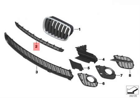 Elemente caroserie - 51118047336 GRILA CENTRU BARA FATA SUPERIOARA M BMW X5 E70 LCI