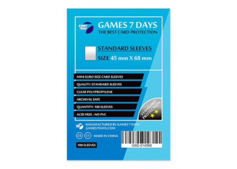 Accesorii jocuri de societate - Sleeves 45x68 mm Mini Euro (100 buc)