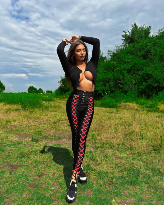 Colanti Luciosi Negri Black Roz Dama Bandage Pink cu Talie Inalta din Lycra Modelatori si Anticelulitici cu Siret | BOMBFIT [6]
