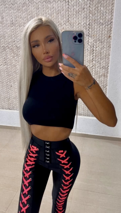 Colanti Luciosi Negri Black Roz Dama Bandage Pink cu Talie Inalta din Lycra Modelatori si Anticelulitici cu Siret | BOMBFIT [5]