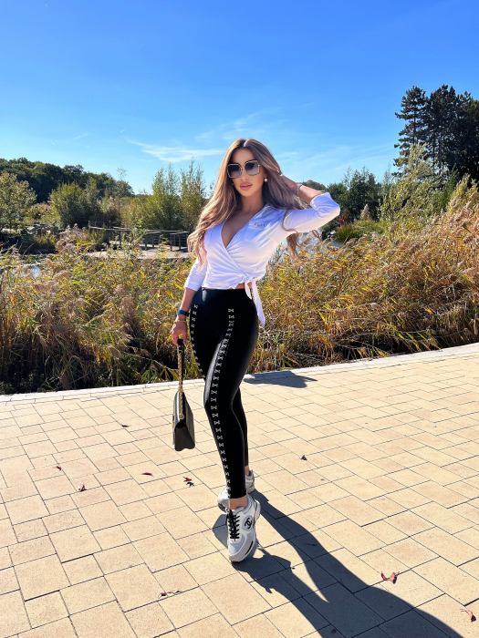 Colanti Luciosi Negri Black Dama Essential Rockstar cu Talie Inalta din Lycra si Capse Modelatori si Anticelulitici | BOMBFIT [9]
