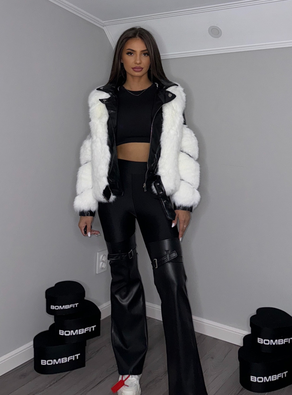 Colanti Negri Dama cu Talie Inalta Split Black Leather Casual Compresivi din Piele Modelatori Elastici | BOMBFIT [7]