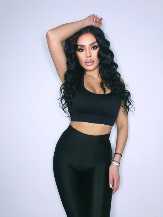 Colanti Luciosi Negri Pentru Femei cu Talie Inalta din Lycra Intense Black Premium Modelatori Anticelulitici Elastici Compresivi Efect Push Up | BOMBFIT [14]