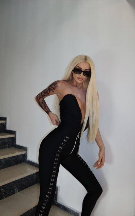Colanti Luciosi Negri Dama Rockstar Black cu Talie Inalta din Lycra si Capse Modelatori si Anticelulitici | BOMBFIT [4]