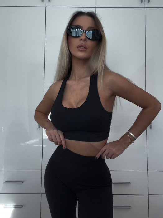 Compleu Negru Dama Black Summer Seamless Fara Cusaturi Scurt Modelator si Compresiv Pentru Fitness Sala Sport | BOMBFIT [8]