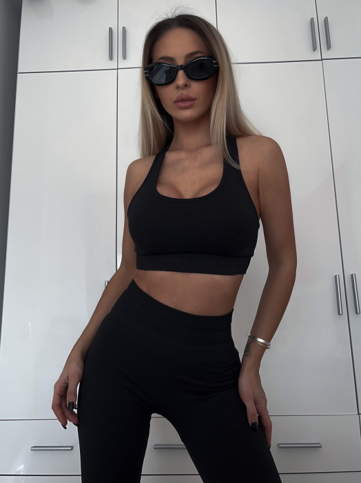 Compleu Negru Dama Black Summer Seamless Fara Cusaturi Scurt Modelator si Compresiv Pentru Fitness Sala Sport | BOMBFIT [10]