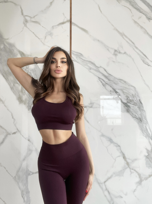 Compleu Bej Maro Dama Brownish Summer Seamless Fara Cusaturi Scurt Modelator si Compresiv Pentru Fitness Sala Sport | BOMBFIT [4]