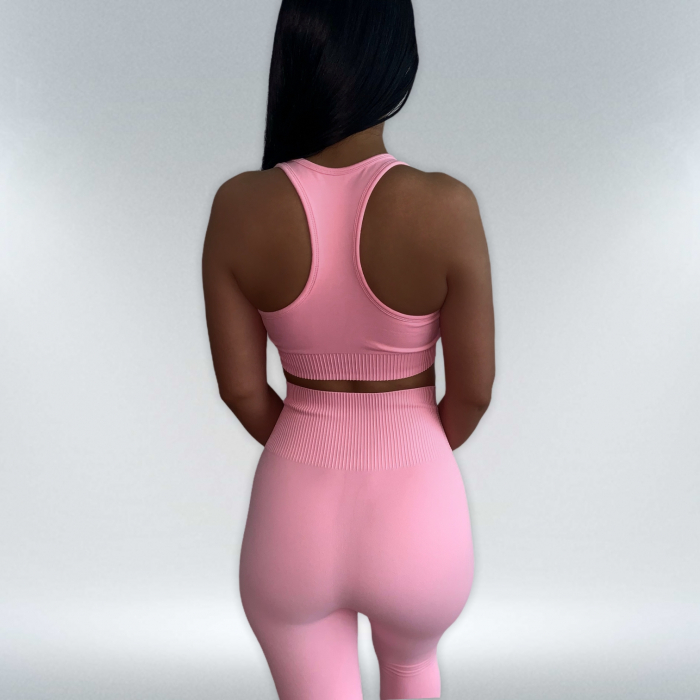 Compleu Roz Dama Pink Summer Seamless Fara Cusaturi Scurt Modelator si Compresiv Pentru Fitness Sala Sport | BOMBFIT [11]