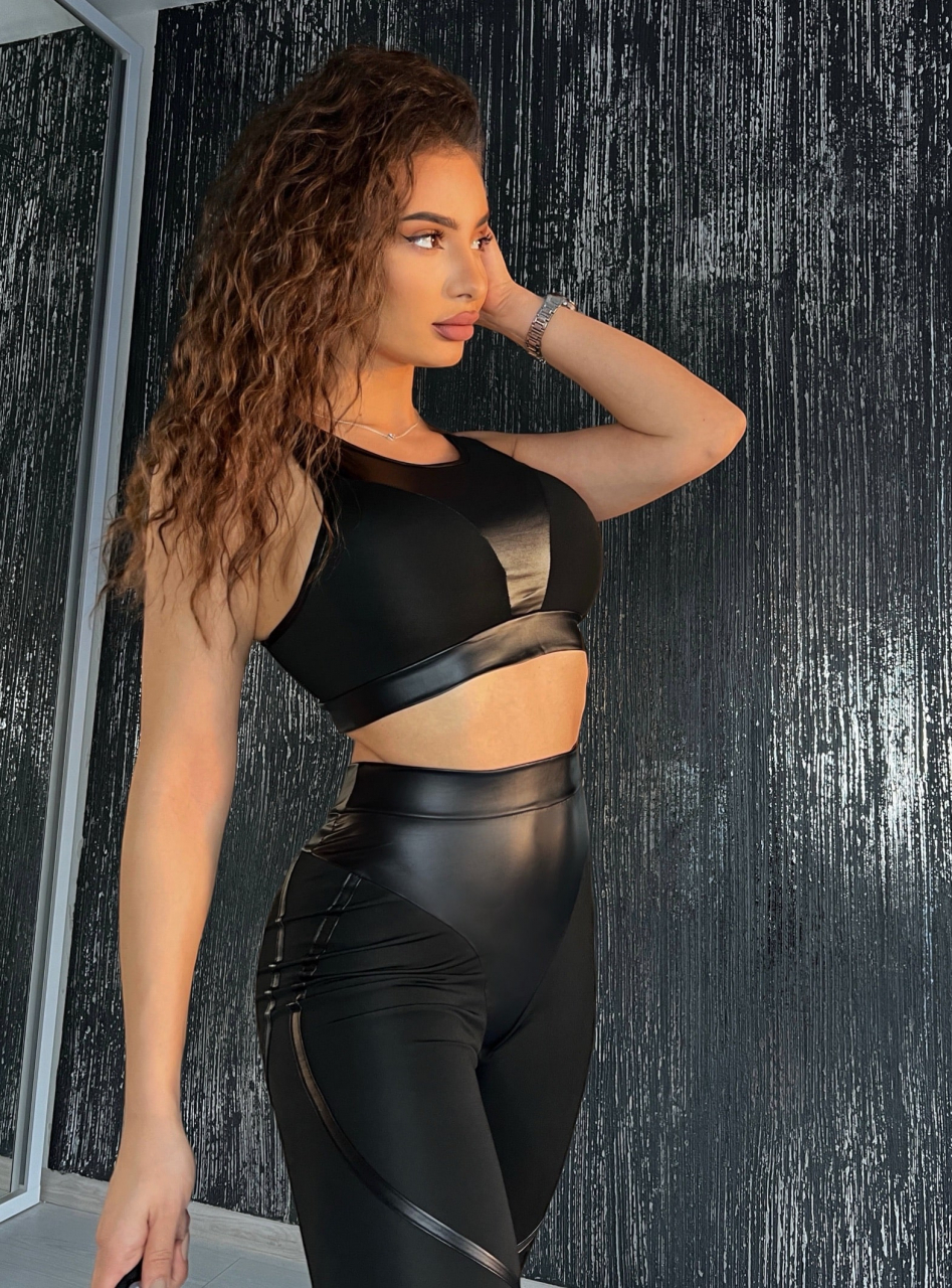 Compleu Negru de Dama Contrast Black din 2 Piese Textura Mata Modelator Compresiv Anticelulitic Efect Push Up Elegant | BOMBFIT [5]