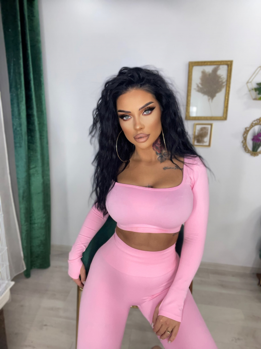 Compleu Roz Dama Essential Pink Seamless Fara Cusaturi Modelator si Compresiv Pentru Fitness Sala Sport | BOMBFIT [3]