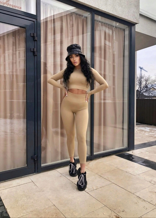Compleu Bej Crem Maro Dama Nude Seamless Fara Cusaturi Modelator si Compresiv Pentru Fitness Sala Sport | BOMBFIT [5]
