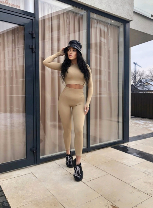 Compleu Bej Crem Maro Dama Nude Seamless Fara Cusaturi Modelator si Compresiv Pentru Fitness Sala Sport | BOMBFIT [3]