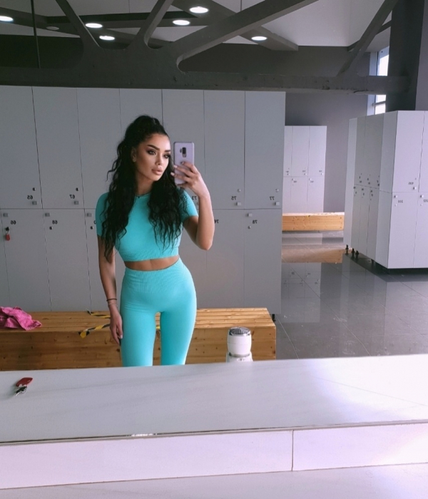 Compleu Albastru Blue Dama Vital Turquoise Seamless Fara Cusaturi Scurt Modelator si Compresiv Pentru Fitness Sala Sport | BOMBFIT [3]