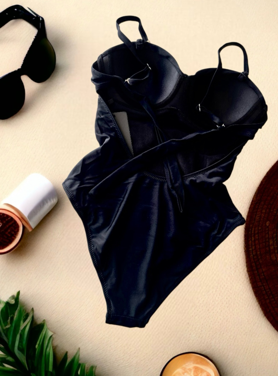 Costum de Baie Negru Intreg Belt Black Pentru Femei Modelator Efect Push Up | BOMBFIT [5]