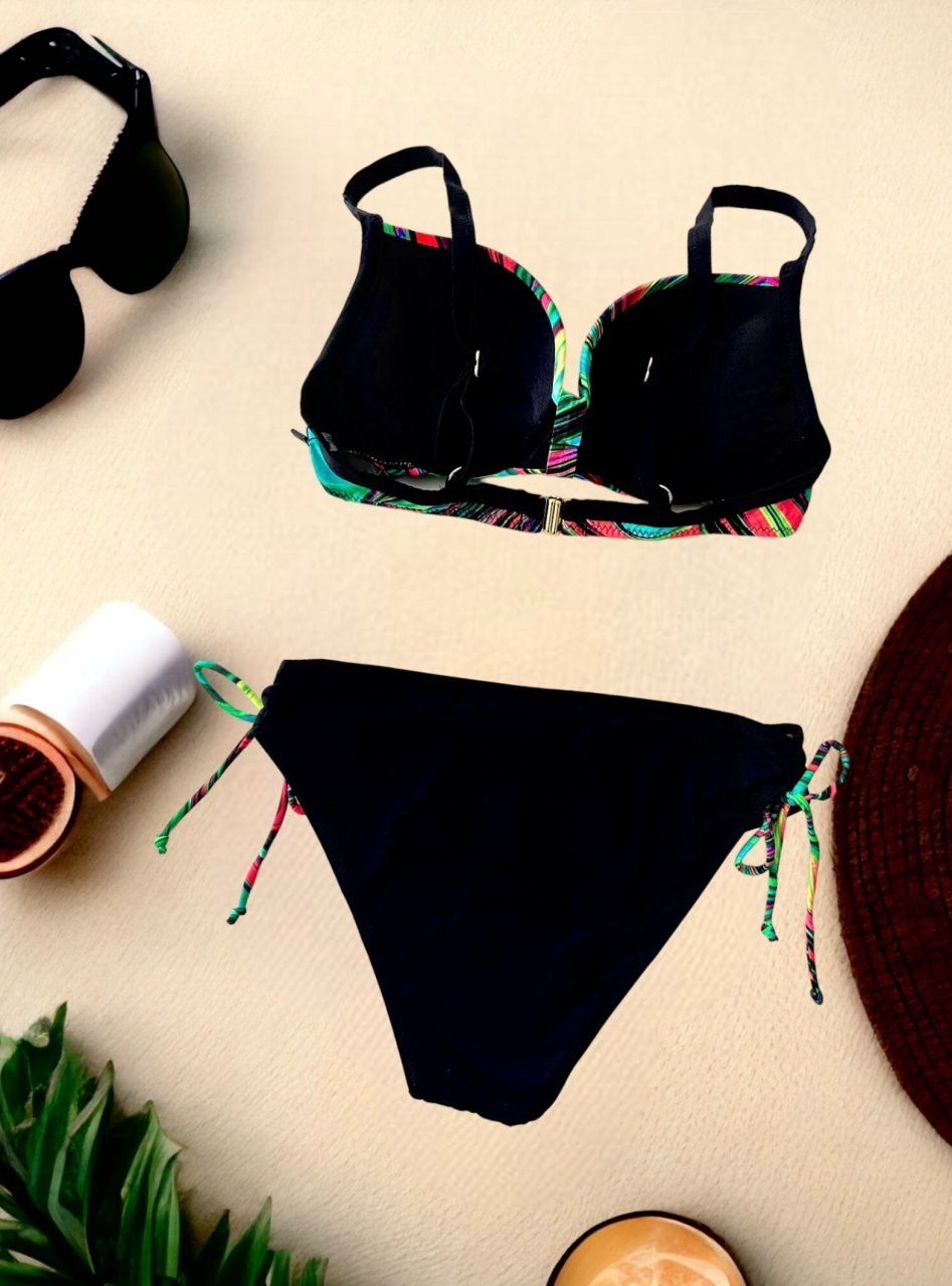 Costum de Baie Negru Multicolor Pentru Femei din 2 Piese Fantasy Modelator Efect Push Up | BOMBFIT [5]