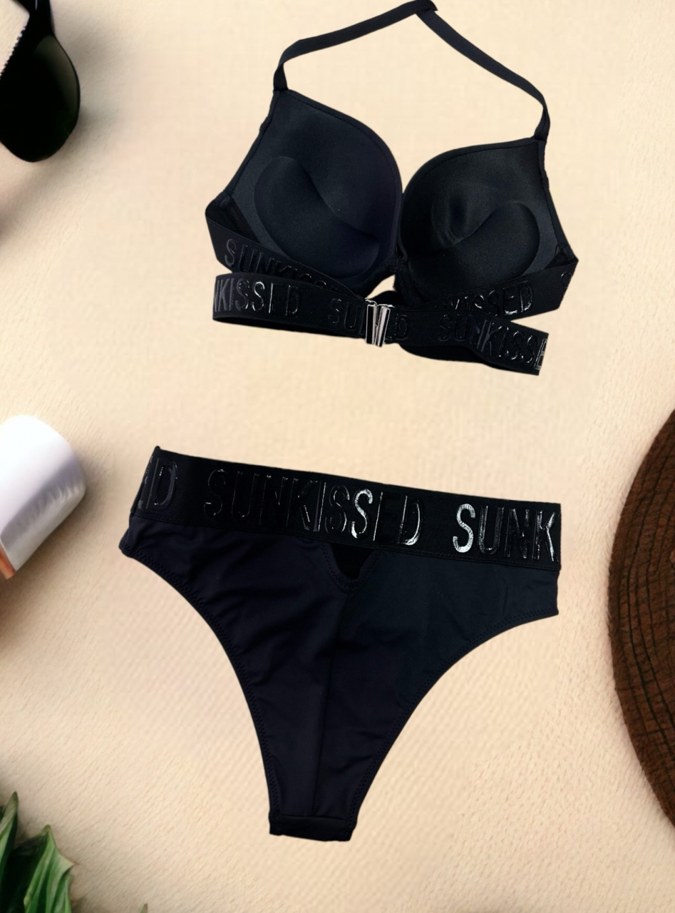 Costum de Baie Negru Pentru Femei din 2 Piese Glamour Black Modelator Efect Push Up | BOMBFIT [11]