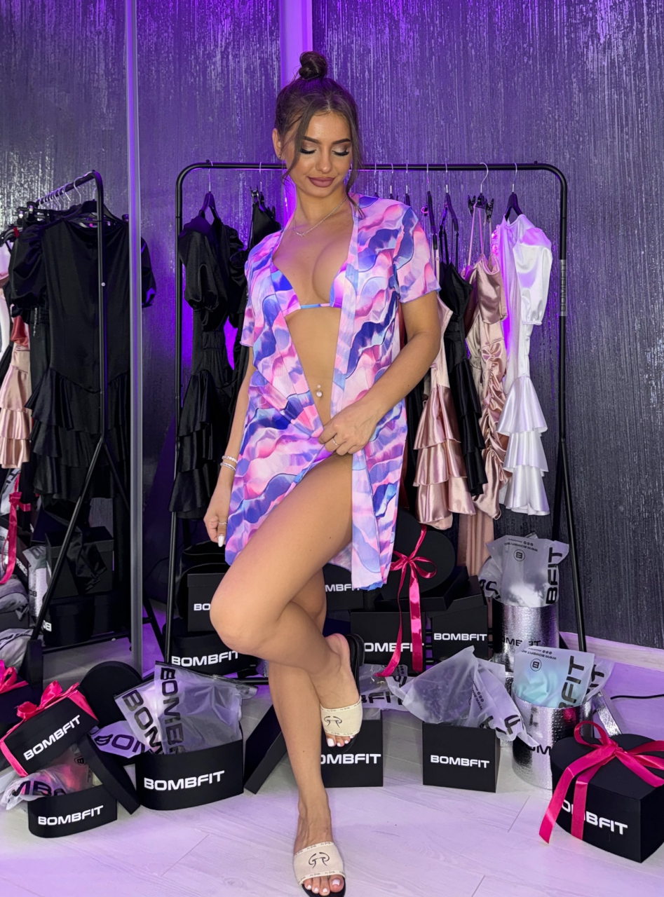 Costum de Baie Purple Vibes Multicolor Pentru Femei din 3 Piese Modelator Efect Push Up | BOMBFIT [2]