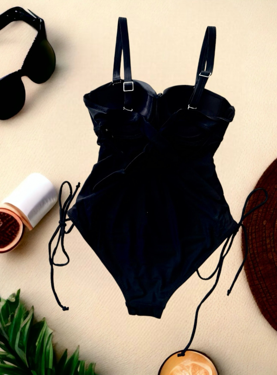 Costum de Baie Negru Intreg String Black Pentru Femei Modelator Efect Push Up | BOMBFIT [5]