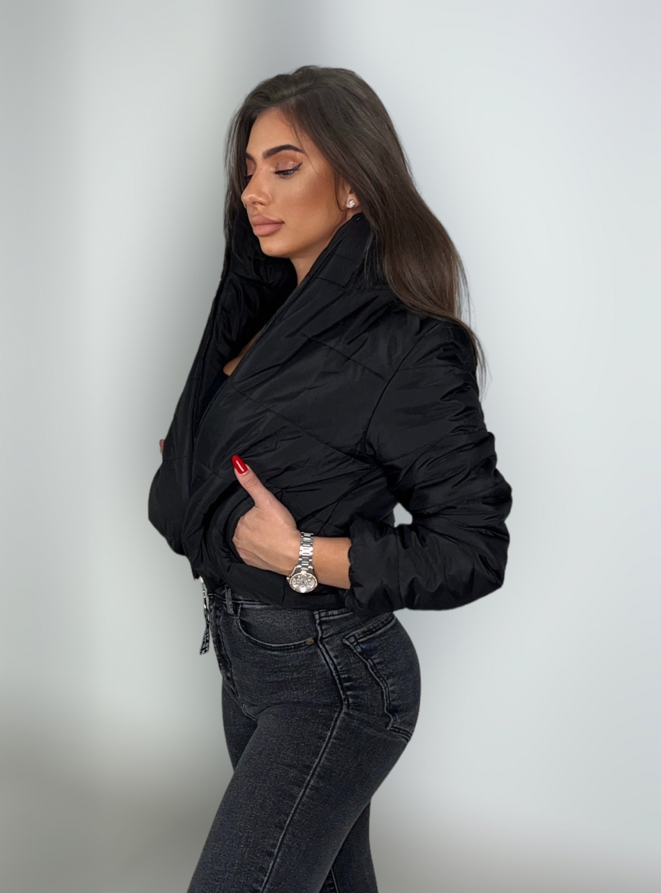 Geaca Neagra de Dama Black Cropped Puffer Calduroasa Captusita din Puf Pentru Primavara Toamna Iarna | BOMBFIT [3]