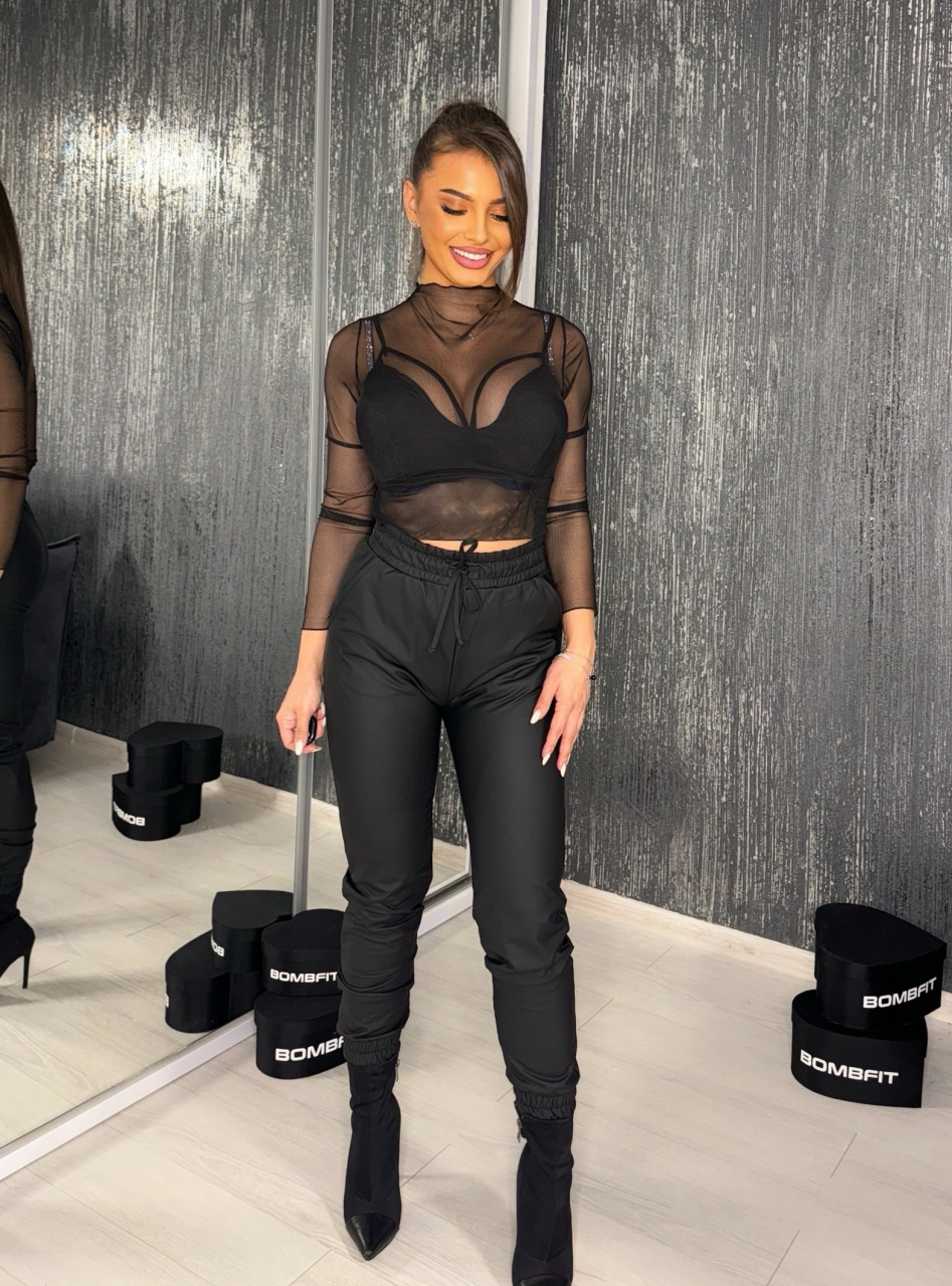 Pantaloni Noir Leather Premium Negri Dama din Piele cu Talie Inalta Eleganti | BOMBFIT [8]