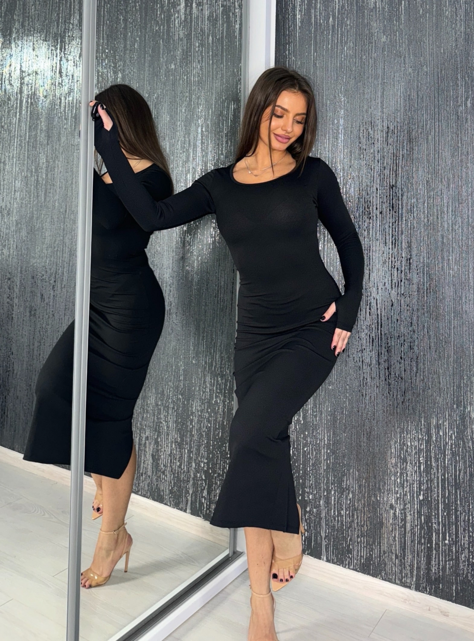Rochie Intense Black Long de Dama Neagra Eleganta Office Casual Sport Confortabila Elastica Modelatoare | BOMBFIT [4]