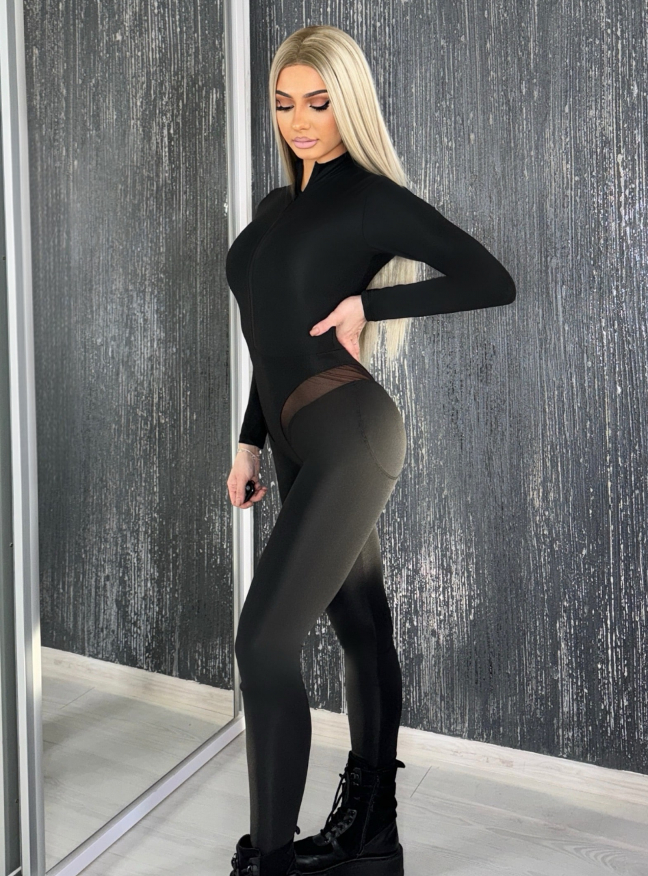 Salopeta Neagra Dama Barbie Black Lunga Modelatoare Anticelulitica Efect Push Up Compresiva Eleganta Sport Elastica | BOMBFIT [4]