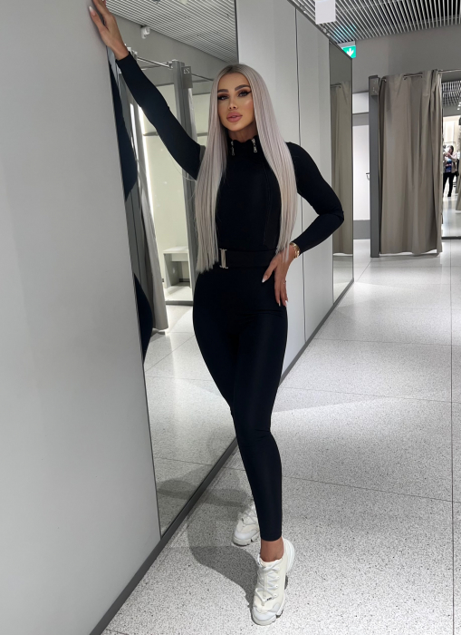 Salopeta Neagra de Dama Lunga Contour Black cu Textura Mata Modelatoare si Anticelulitica | BOMBFIT [5]