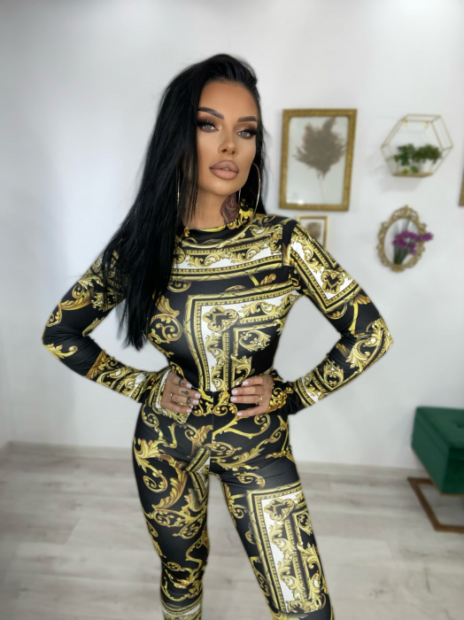 Salopeta Aurie de Dama cu Imprimeu Lunga Gold Chain cu Textura Mata Modelatoare si Anticelulitica | BOMBFIT [2]