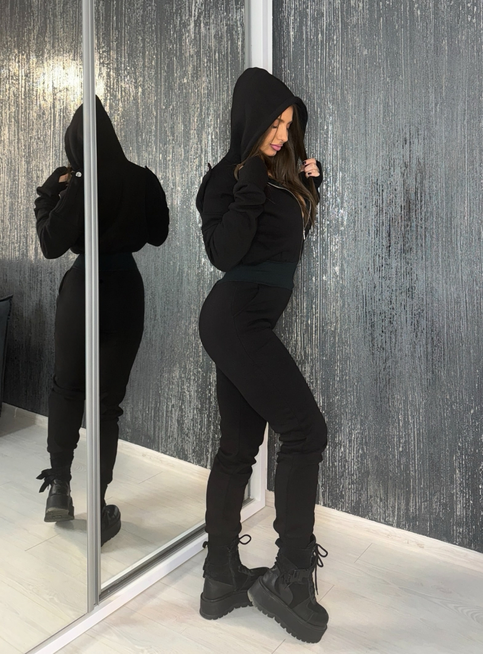 Salopeta Neagra de Dama Lunga Urban Black cu Textura Mata Modelatoare si Anticelulitica | BOMBFIT [6]