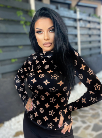 Bluza Maleta Neagra Dama cu Imprimeu Fancy Long din Bumbac Lunga Elastica Casual Eleganta Confortabila Moderna | BOMBFIT [1]