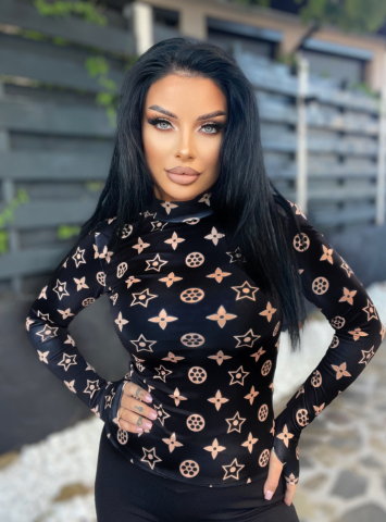 Bluza Maleta Neagra Dama cu Imprimeu Fancy Long din Bumbac Lunga Elastica Casual Eleganta Confortabila Moderna | BOMBFIT [2]