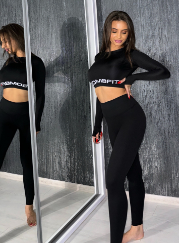 Colanti Negri Tetra Dama Modelatori cu Talie Inalta si Textura Mata Intense Black Premium Anticelulitici Elastici Compresivi Modelatori Efect Push Up | BOMBFIT [2]