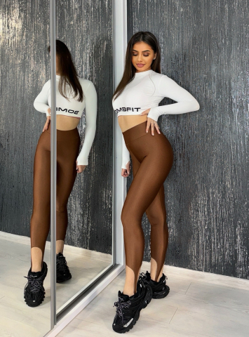 Colanti Luciosi Beige Bej Maro Strippy Pentru Femei cu Talie Inalta din Lycra Premium Modelatori Anticelulitici Elastici Compresivi Efect Push Up | BOMBFIT [4]