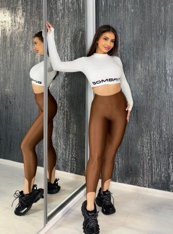 Colanti Luciosi Beige Bej Maro Strippy Pentru Femei cu Talie Inalta din Lycra Premium Modelatori Anticelulitici Elastici Compresivi Efect Push Up | BOMBFIT [1]