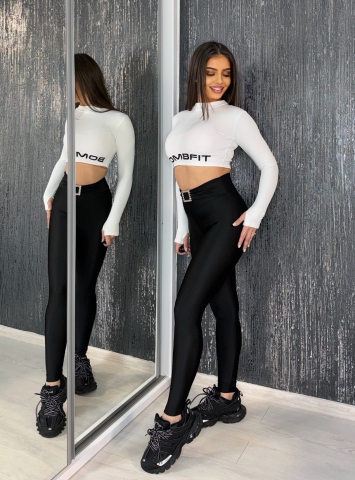 Colanti Luciosi Negri cu Centura cu Diamante Pentru Femei cu Talie Inalta din Lycra Black Diamond Premium Modelatori Anticelulitici Elastici Compresivi Efect Push Up | BOMBFIT [2]