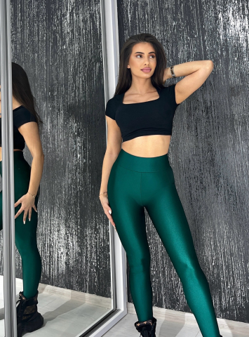 Colanti Luciosi Verzi Dama cu Talie Inalta din Lycra Dark Green Premium Modelatori Anticelulitici Elastici Compresivi Efect Push Up | BOMBFIT [3]