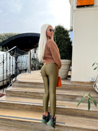 Colanti Luciosi Verzi Green Dama Olive cu Talie Inalta din Lycra Modelatori si Anticelulitici | BOMBFIT [5]