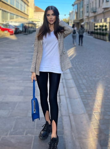 Colanti Luciosi Negri de Dama cu Talie Inalta Shark Strip din Lycra Anticelulitici Elastici Compresivi Modelatori Efect Push Up | BOMBFIT [11]