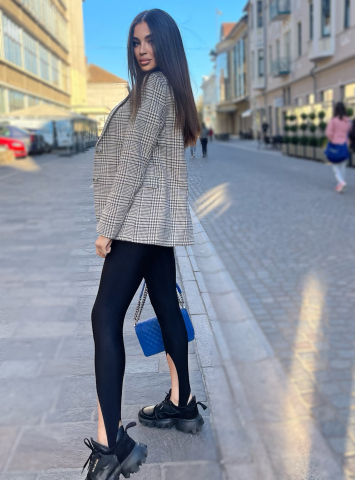 Colanti Luciosi Negri de Dama cu Talie Inalta Shark Strip din Lycra Anticelulitici Elastici Compresivi Modelatori Efect Push Up | BOMBFIT [10]