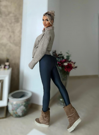 COLANTI & PANTALONI - Colanti Luciosi Gri de Dama cu Talie Inalta Slate Gray din Lycra Anticelulitici Elastici Compresivi Modelatori Efect Push Up | BOMBFIT