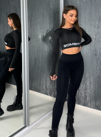 Colanti Negri cu Push-Up Fit Black Seamless de Dama cu Talie Inalta si Textura Mata Compresivi Modelatori | BOMBFIT [1]
