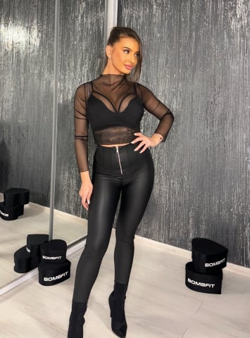 COLANTI & PANTALONI - Colanti Negri din Piele cu Corset Integrat Dama Talie Inalta Zipper Corset Leather Anticelulitici Compresivi Modelatori Efect Push Up Elastici | BOMBFIT