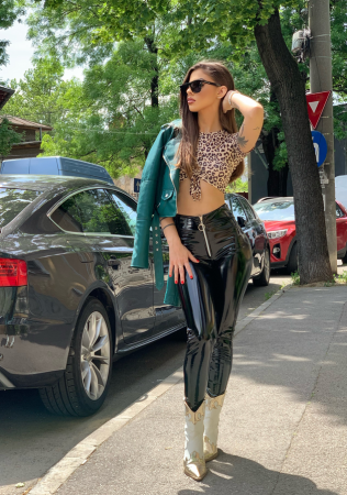 Colanti Negri Dama din Latex cu Talie Inalta Zipper Glossy Black Luxury Eleganti Efect Push Up Compresivi Anticelulitici Modelatori | BOMBFIT [27]