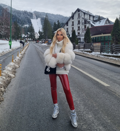 Colanti Rosii de Dama din Latex cu Talie Inalta Zipper Glossy Red Luxury | BOMBFIT [11]