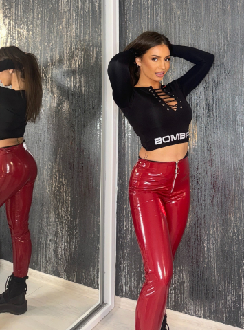 Colanti Rosii de Dama din Latex cu Talie Inalta Zipper Glossy Red Luxury | BOMBFIT [1]