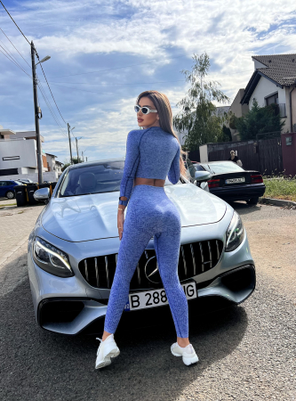 Compleu Albastru Blue Dama Azure Seamless Fara Cusaturi Modelator si Compresiv Pentru Fitness Sala Sport | BOMBFIT [2]